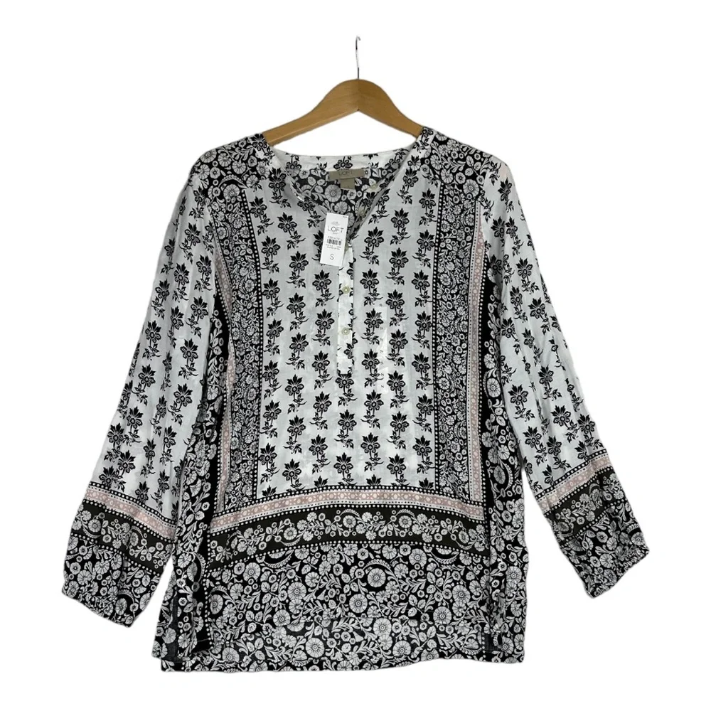 Ann Taylor LOFT Size Small Long Sleeve Boho Poet Blouse Softened Shirt